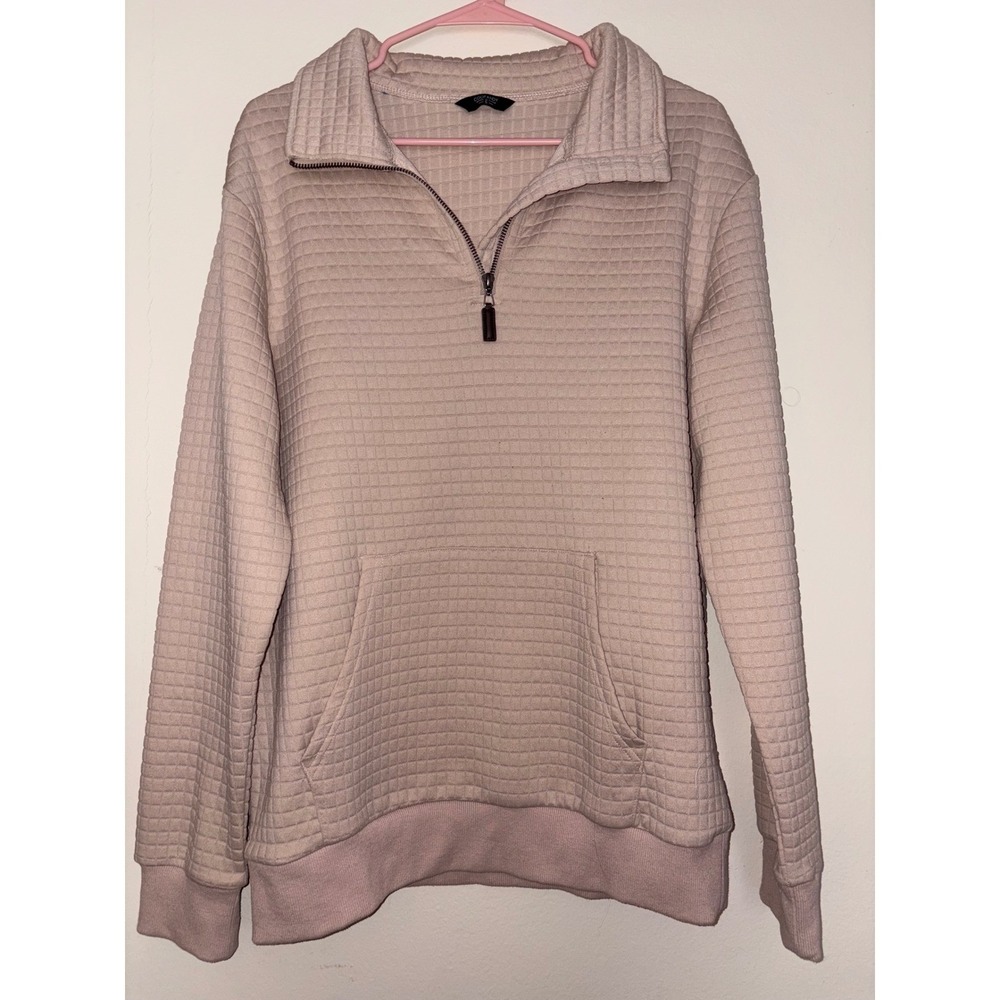 Coofandy Mens Beige Quilted Waffle Knit Quarter Zip Pullover Sweatshirt Small